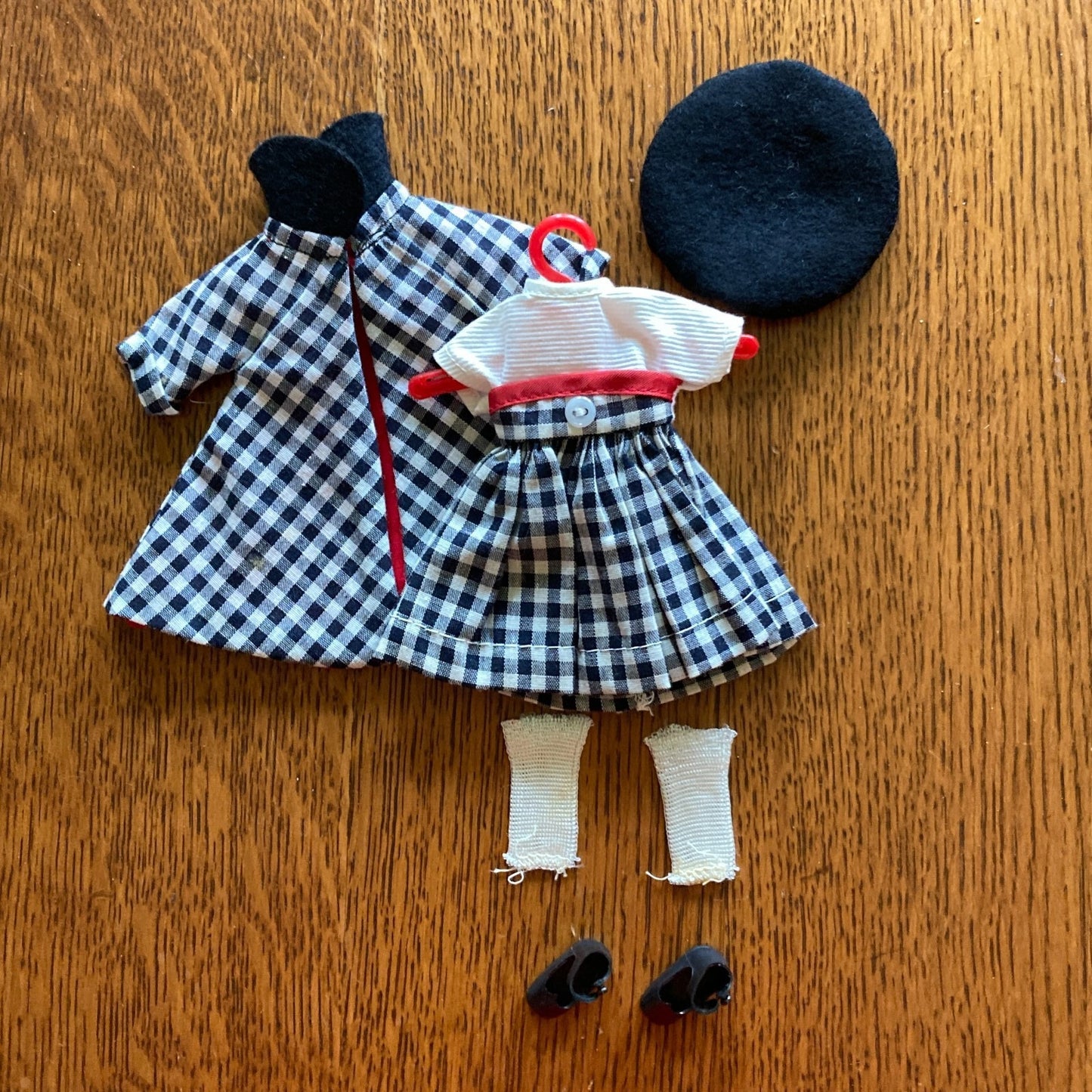 Betsy McCall 8" Fashion Doll With Red Gingham Dress and Black Gingham Outfit VTG