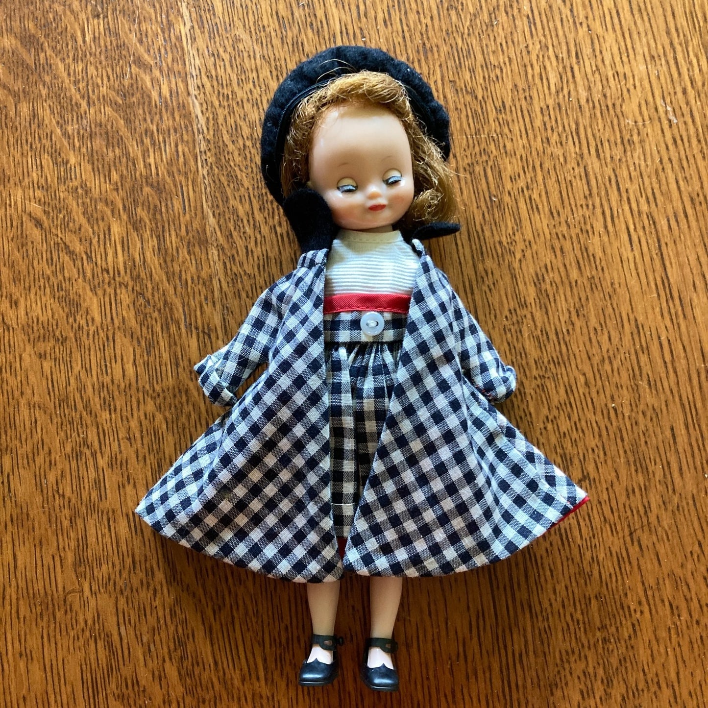 Betsy McCall 8" Fashion Doll With Red Gingham Dress and Black Gingham Outfit VTG
