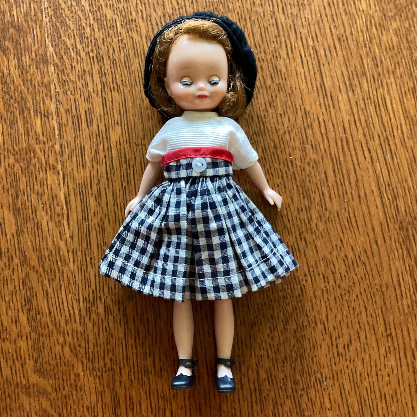 Betsy McCall 8" Fashion Doll With Red Gingham Dress and Black Gingham Outfit VTG