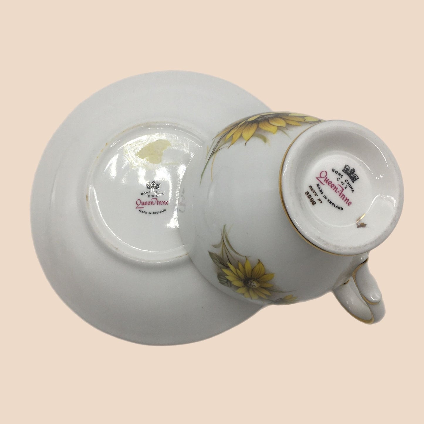 Royal Dover Teacup, Queen Anne Tea Cup, 2 Tea Cups Included, SunflowerTea Cup Saucer Sets, Autumn florals, Vintage Tea Cups, English Teacups