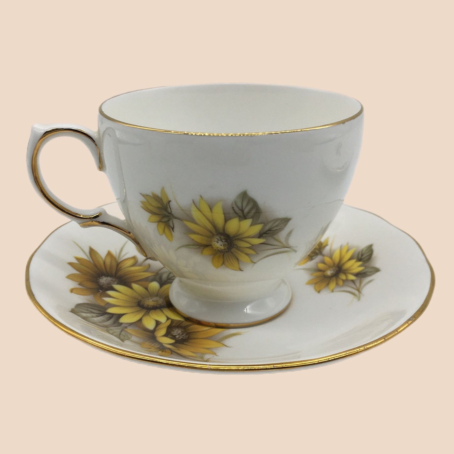 Royal Dover Teacup, Queen Anne Tea Cup, 2 Tea Cups Included, SunflowerTea Cup Saucer Sets, Autumn florals, Vintage Tea Cups, English Teacups