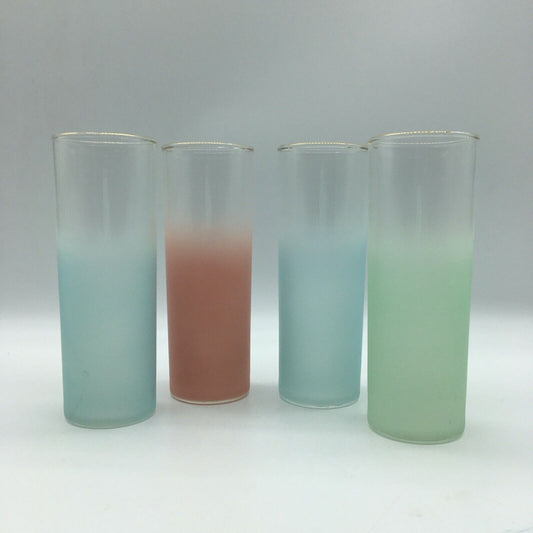 Blendo Pastel Ice Tea High Ball Glasses Set 4 tumblers Gold Trim Summer Vintage