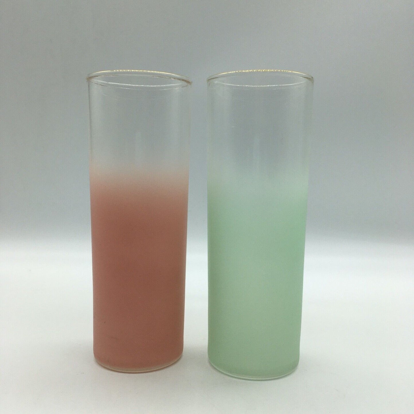 Blendo Pastel Ice Tea High Ball Glasses Set 4 tumblers Gold Trim Summer Vintage