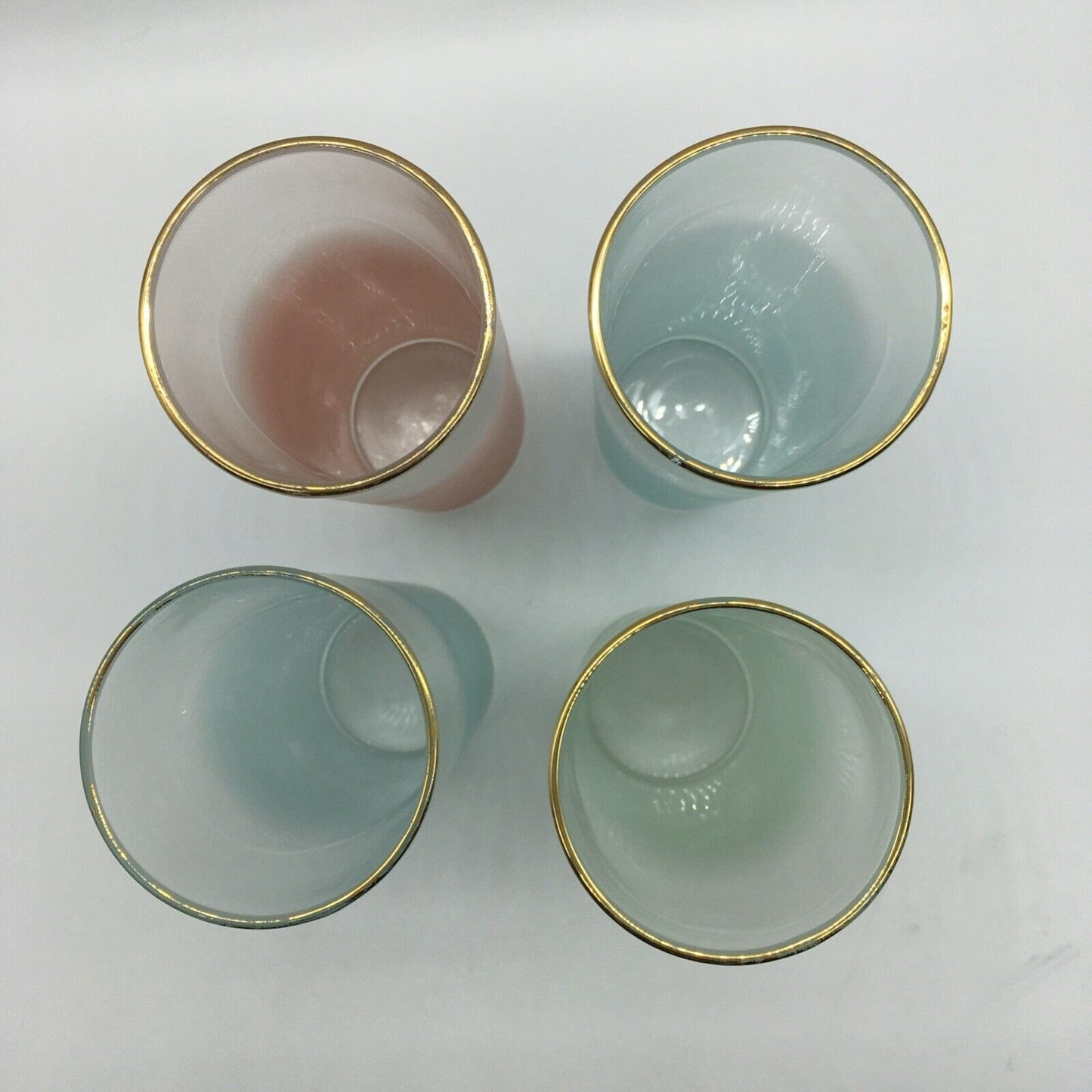Blendo Pastel Ice Tea High Ball Glasses Set 4 tumblers Gold Trim Summer Vintage