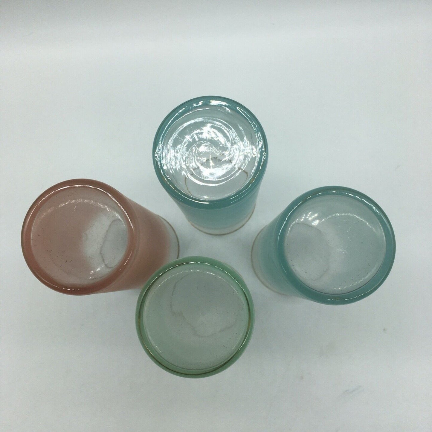 Blendo Pastel Ice Tea High Ball Glasses Set 4 tumblers Gold Trim Summer Vintage