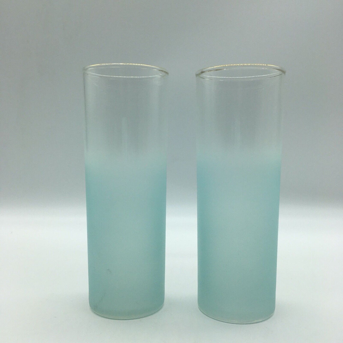 Blendo Pastel Ice Tea High Ball Glasses Set 4 tumblers Gold Trim Summer Vintage