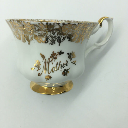 Royal Albert Mother Tea Cup Saucer Set Gold Floral Pattern England Mother's Day