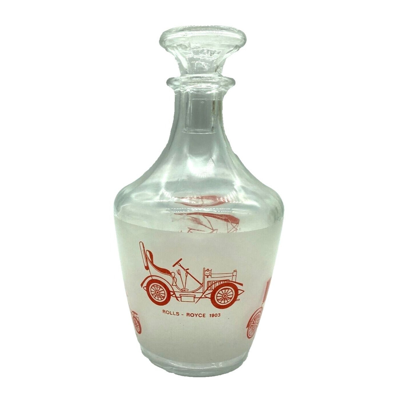 Vintage Barware Decanter 6 Shot Glasses Automobile Graphics France Collect Dad