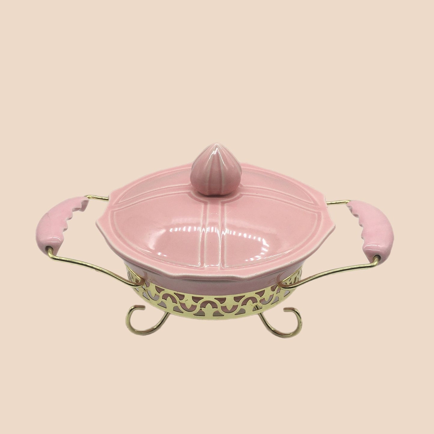 Miramar of Cailif. Mid Century Modern Pink Serving Dish, MCM Casserole Dish Covered Casserole, Candle Warming Tray, Miramar of Calif. Brand