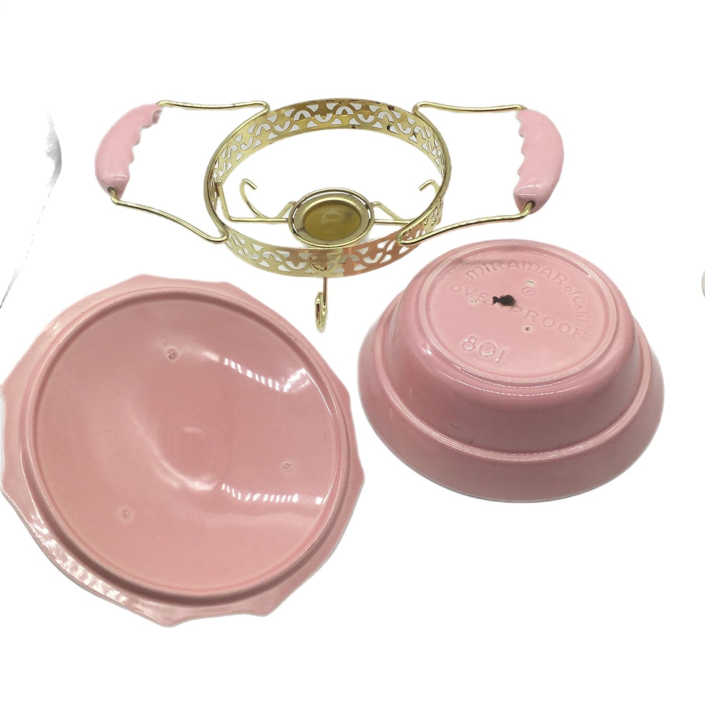 Miramar of Cailif. Mid Century Modern Pink Serving Dish, MCM Casserole Dish Covered Casserole, Candle Warming Tray, Miramar of Calif. Brand