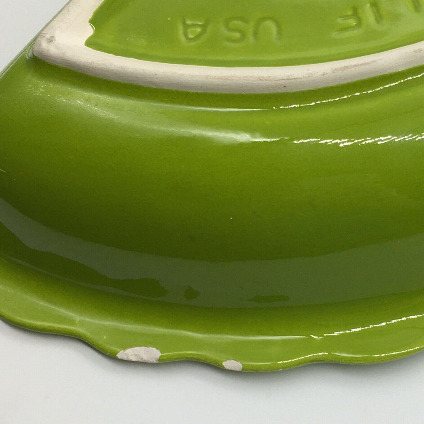 California Pottery Lazy Susan Snack Set Lime Green and White Vintage Lidded Dip