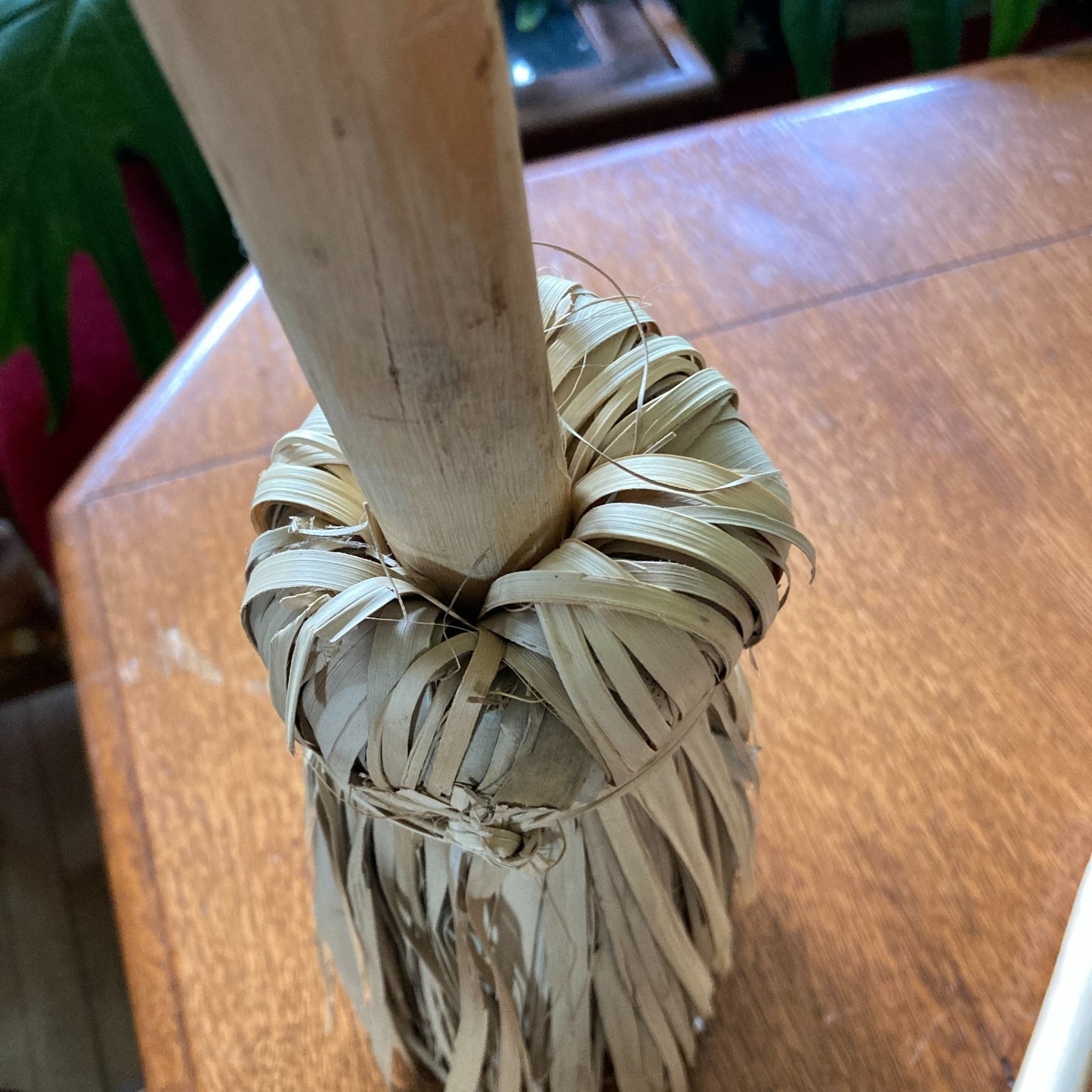 Folk Art Broom Natural Fiber Bristles Wood Handle Handcrafted Halloween Autumn