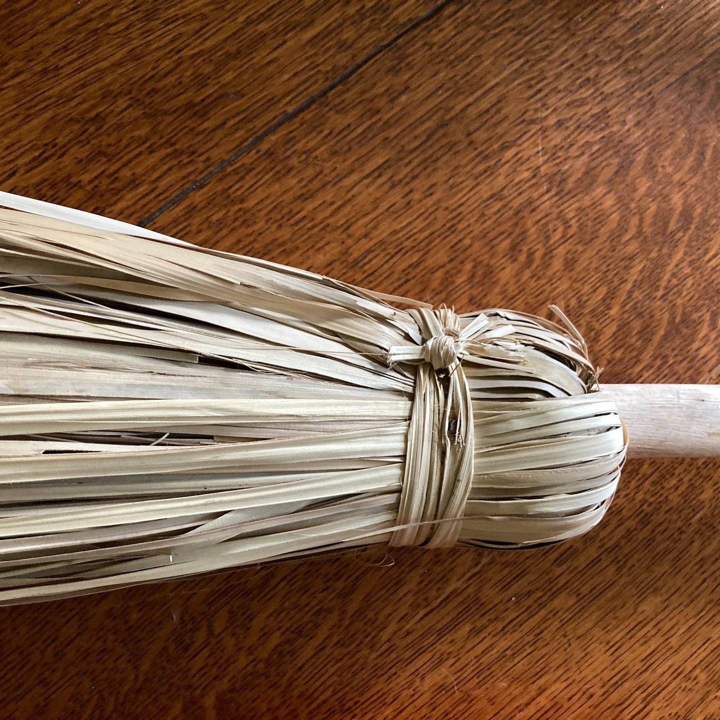 Folk Art Broom Natural Fiber Bristles Wood Handle Handcrafted Halloween Autumn