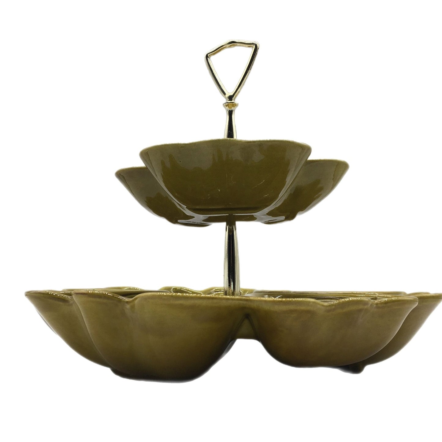 Maddux of California Double Tier Serving Tray, Vintage Maddux of Cali, Ceramic SnackTrays, MCM Avocado Green Trays, Tidbit Relish Trays
