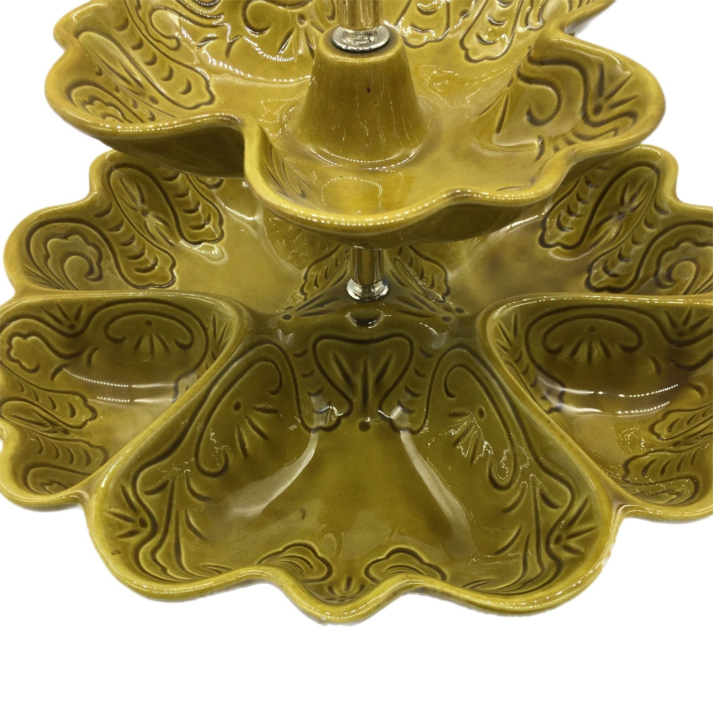 Maddux of California Double Tier Serving Tray, Vintage Maddux of Cali, Ceramic SnackTrays, MCM Avocado Green Trays, Tidbit Relish Trays