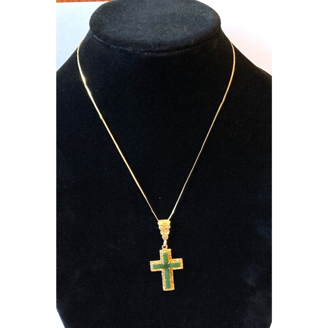 Italian 10K Gold Emerald Cross Italy with a Herringbone Balestra Chain Italy 585