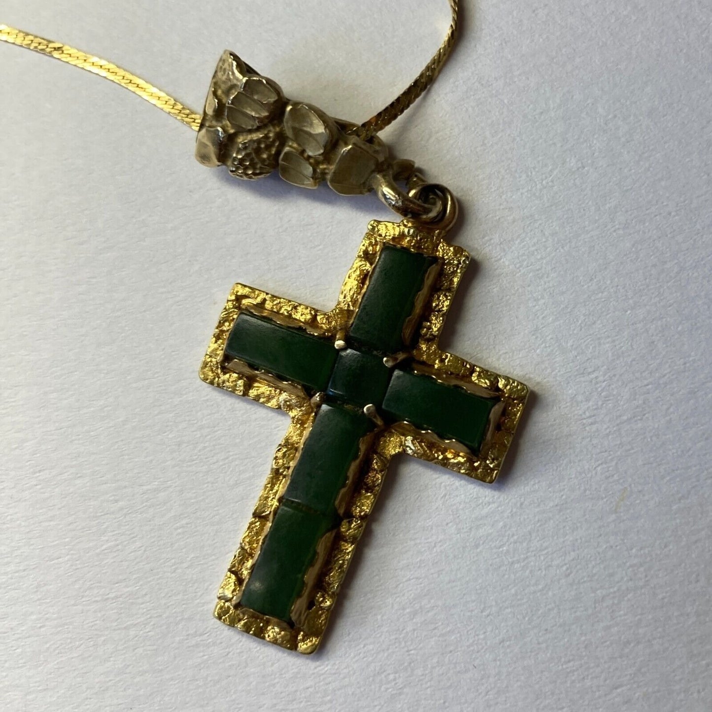 Italian 10K Gold Emerald Cross Italy with a Herringbone Balestra Chain Italy 585