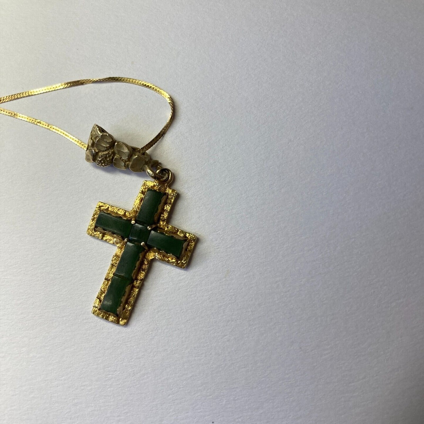 Italian 10K Gold Emerald Cross Italy with a Herringbone Balestra Chain Italy 585