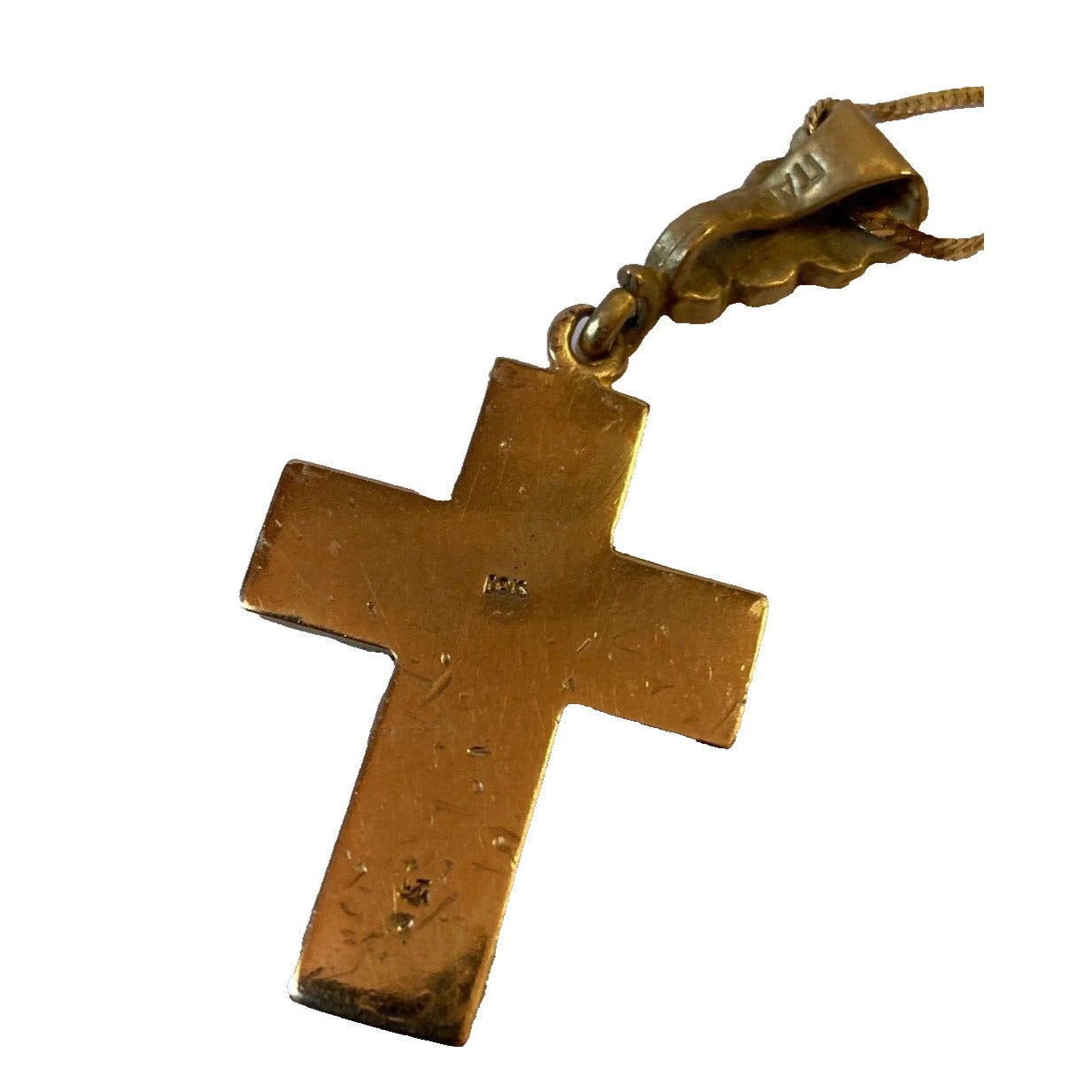 Italian 10K Gold Emerald Cross Italy with a Herringbone Balestra Chain Italy 585