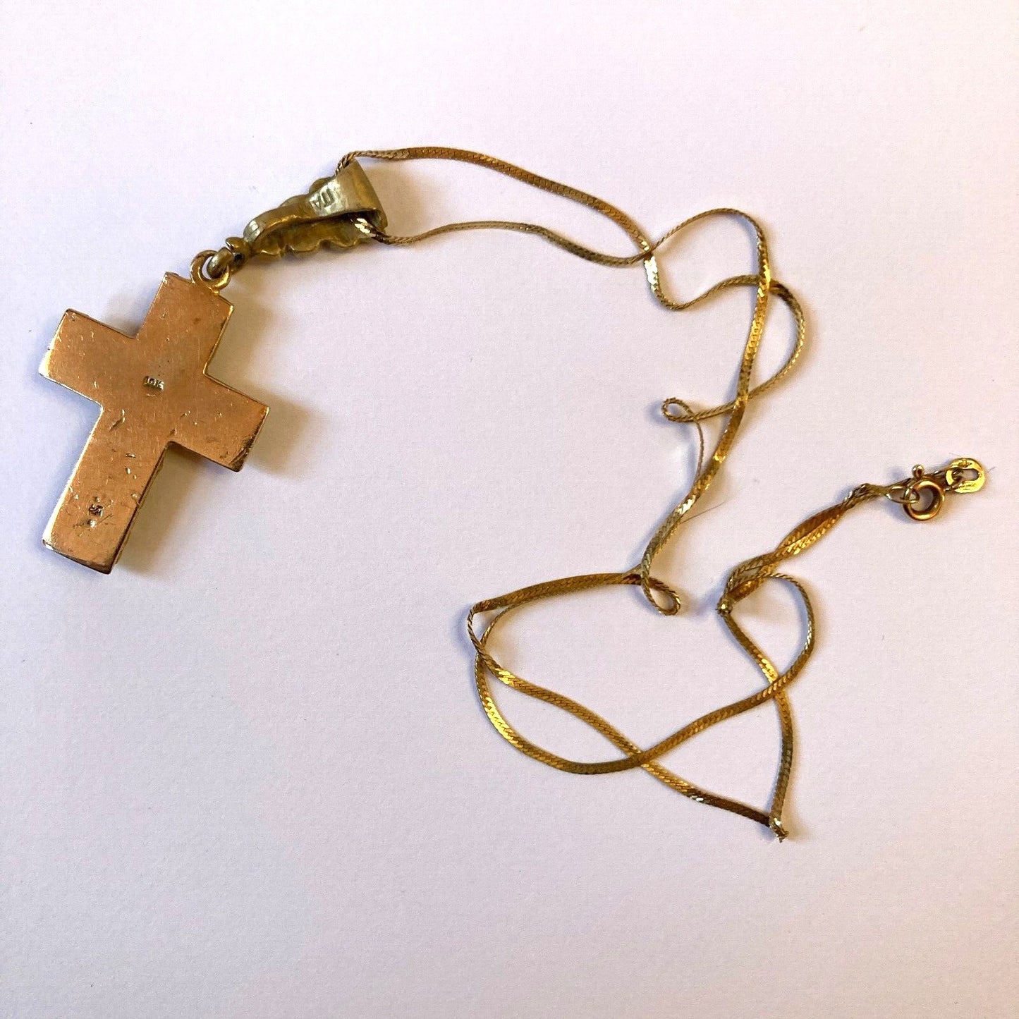 Italian 10K Gold Emerald Cross Italy with a Herringbone Balestra Chain Italy 585