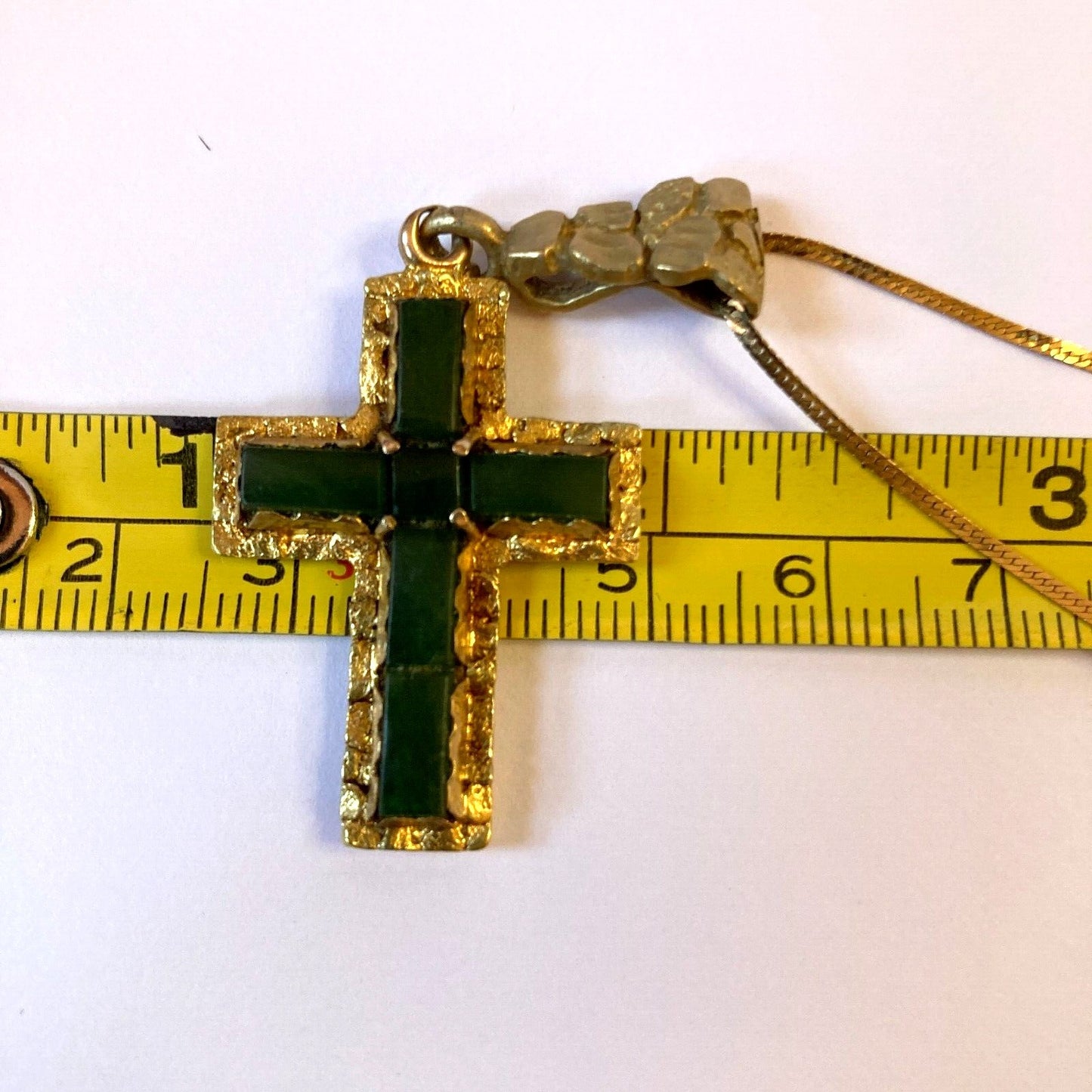 Italian 10K Gold Emerald Cross Italy with a Herringbone Balestra Chain Italy 585