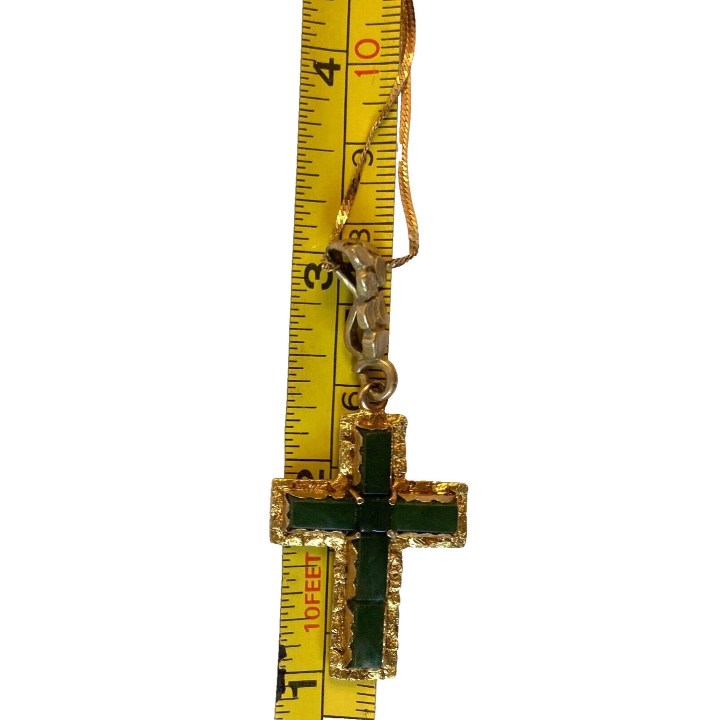 Italian 10K Gold Emerald Cross Italy with a Herringbone Balestra Chain Italy 585