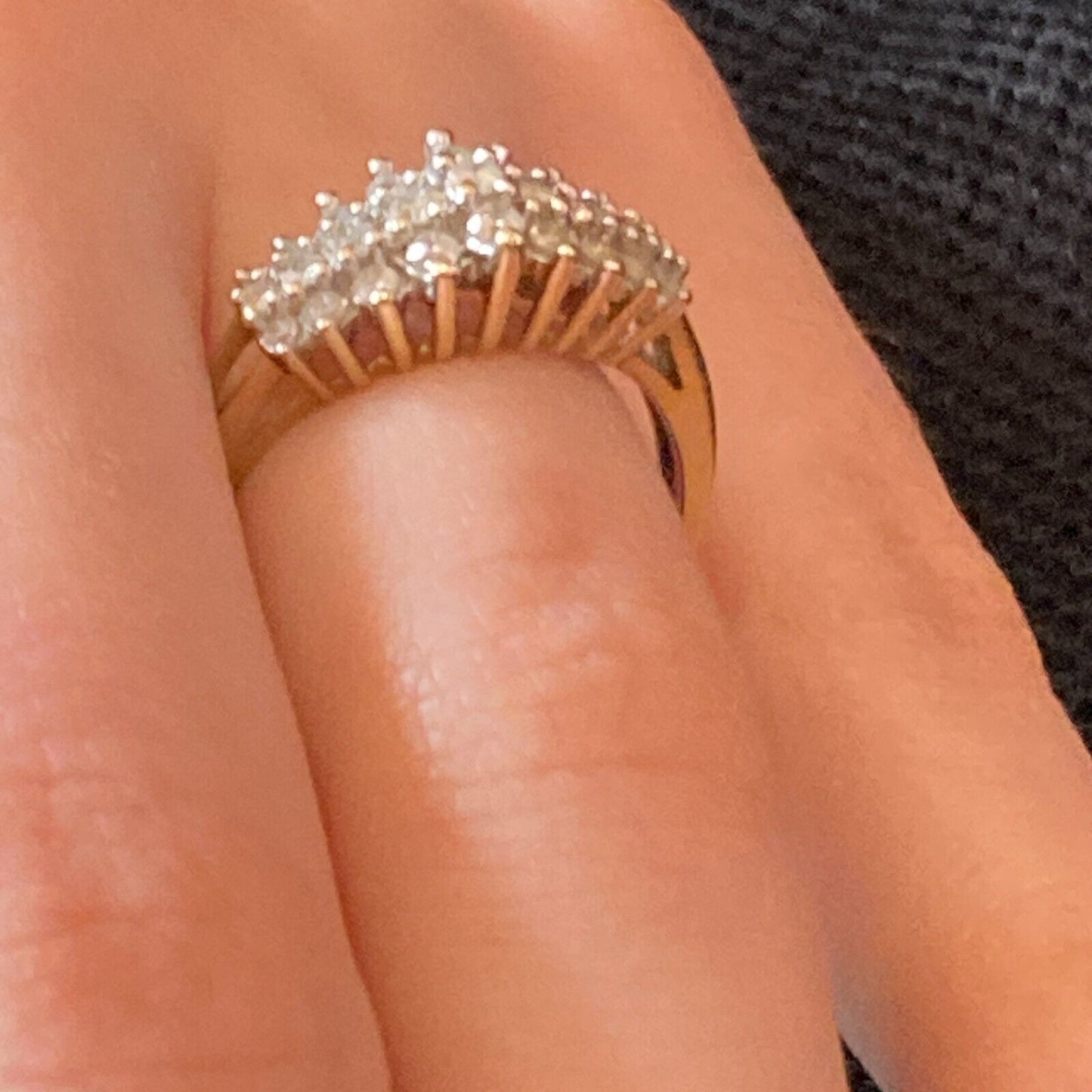 Vintage Cluster Diamond Ring 10K Gold 27 Diamonds Size 7.75 AFJG Art Deco Design