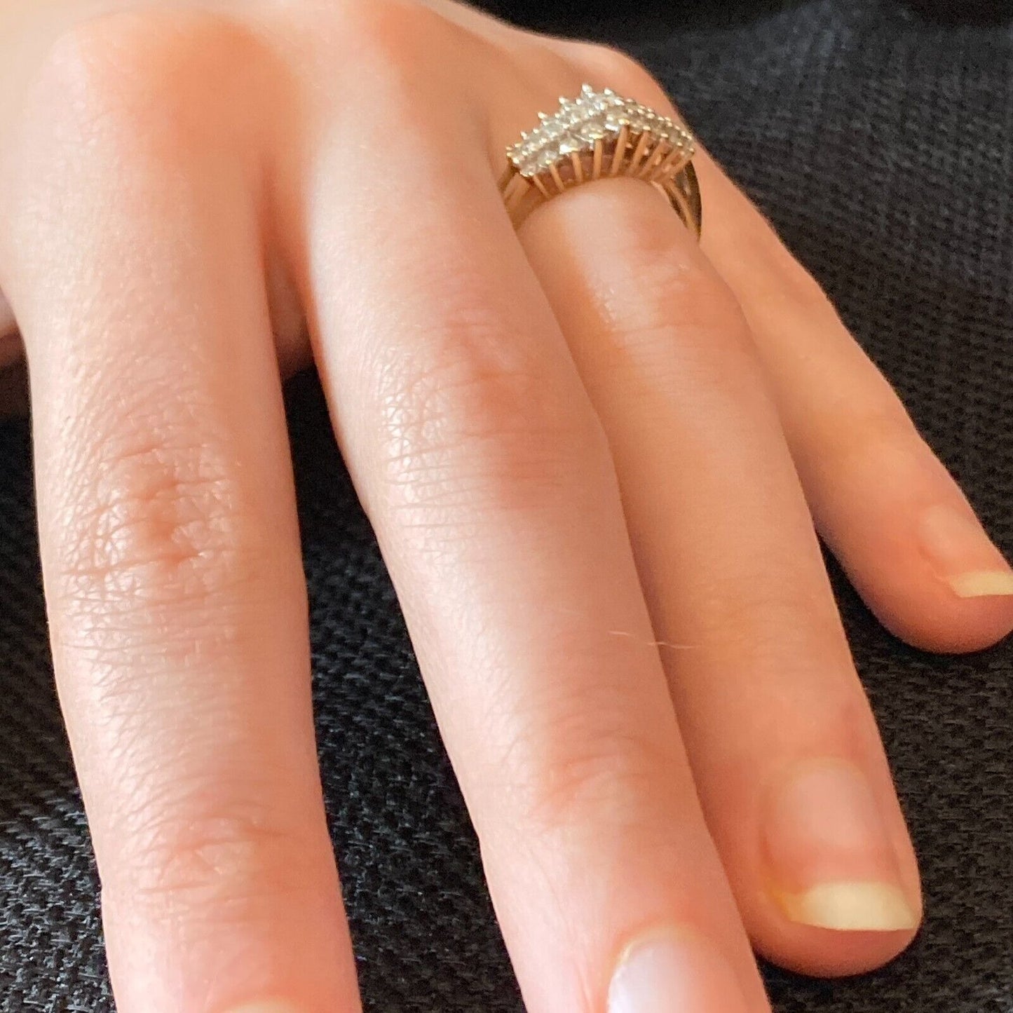 Vintage Cluster Diamond Ring 10K Gold 27 Diamonds Size 7.75 AFJG Art Deco Design