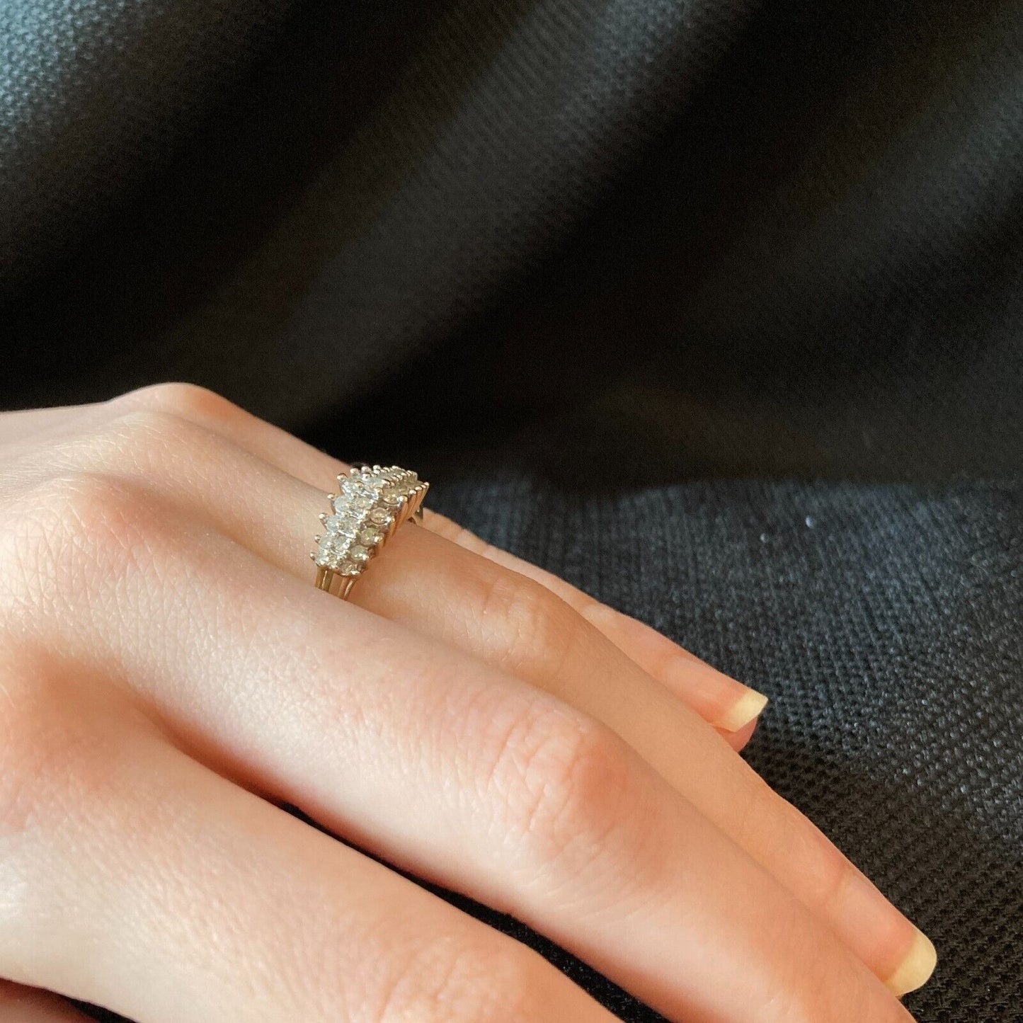 Vintage Cluster Diamond Ring 10K Gold 27 Diamonds Size 7.75 AFJG Art Deco Design