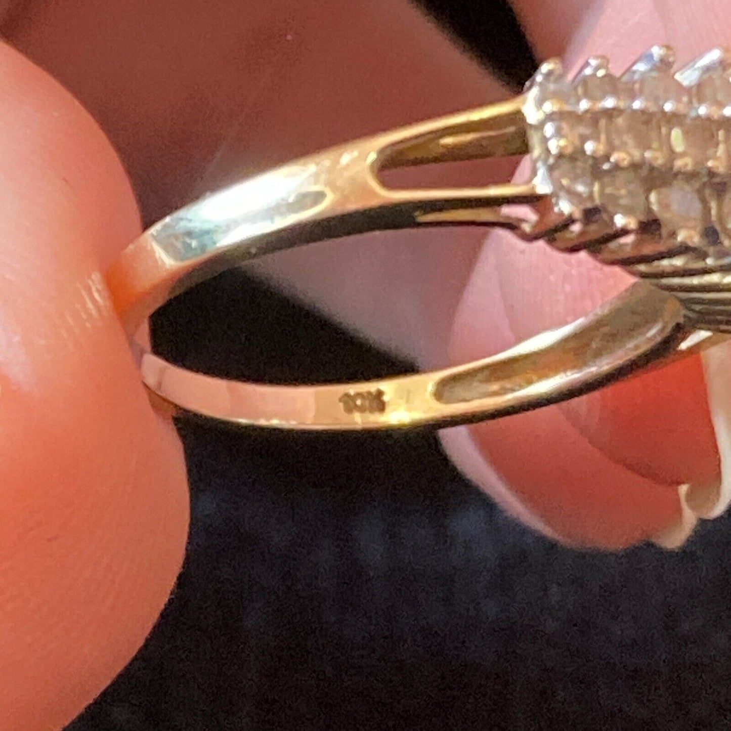 Vintage Cluster Diamond Ring 10K Gold 27 Diamonds Size 7.75 AFJG Art Deco Design