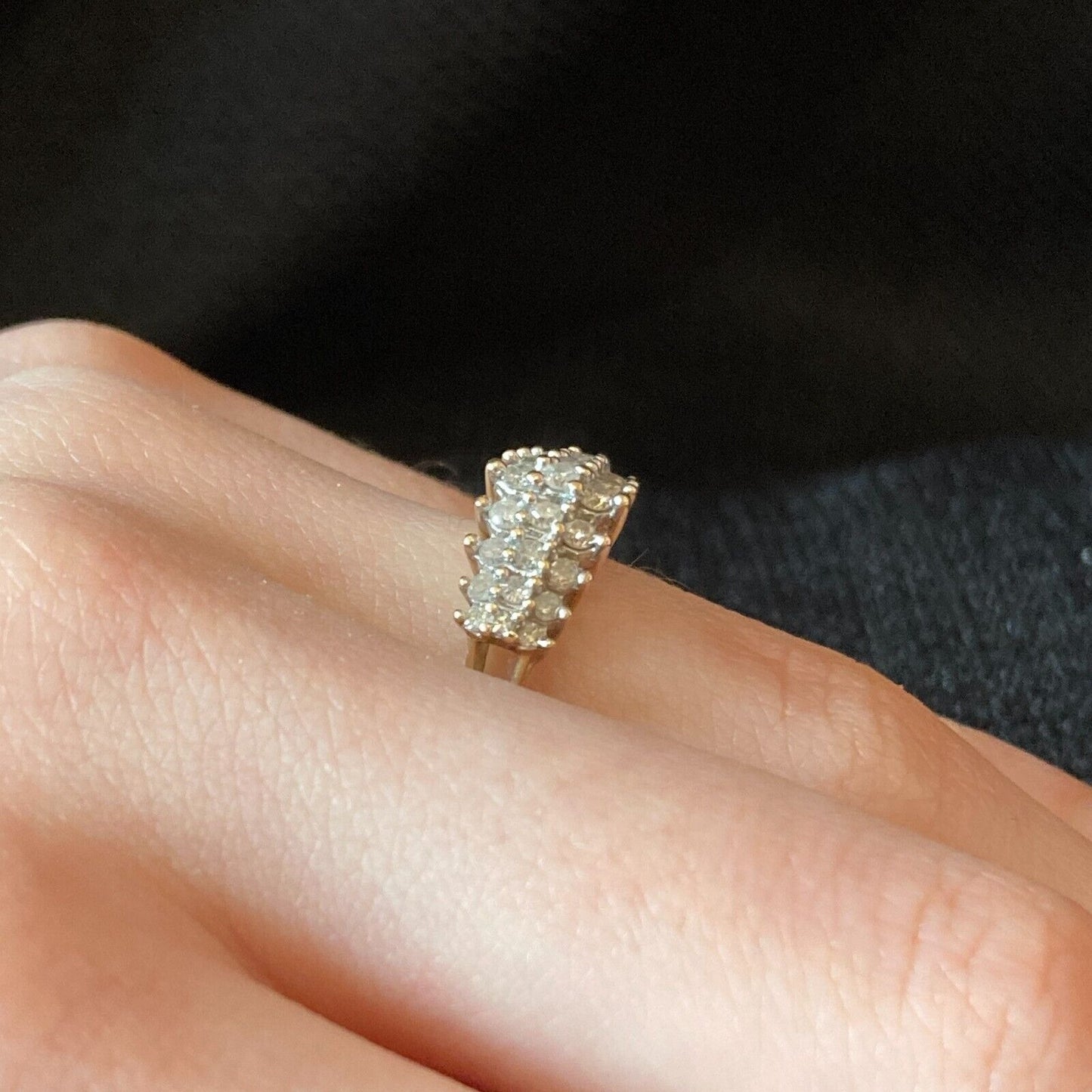 Vintage Cluster Diamond Ring 10K Gold 27 Diamonds Size 7.75 AFJG Art Deco Design