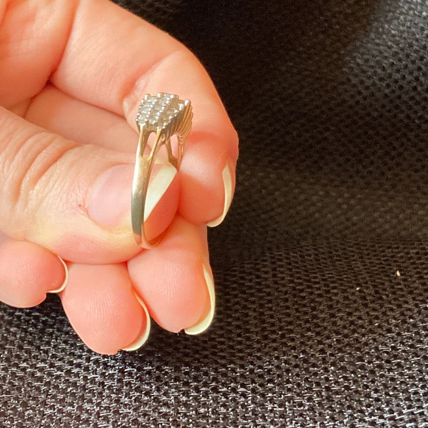 Vintage Cluster Diamond Ring 10K Gold 27 Diamonds Size 7.75 AFJG Art Deco Design