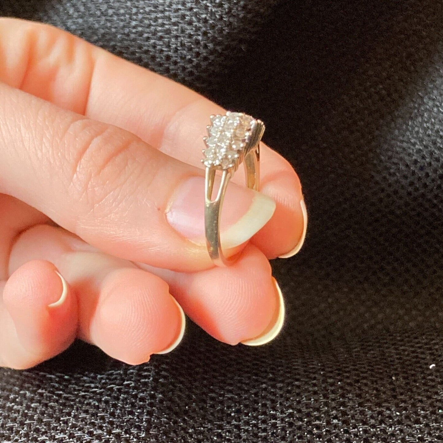 Vintage Cluster Diamond Ring 10K Gold 27 Diamonds Size 7.75 AFJG Art Deco Design
