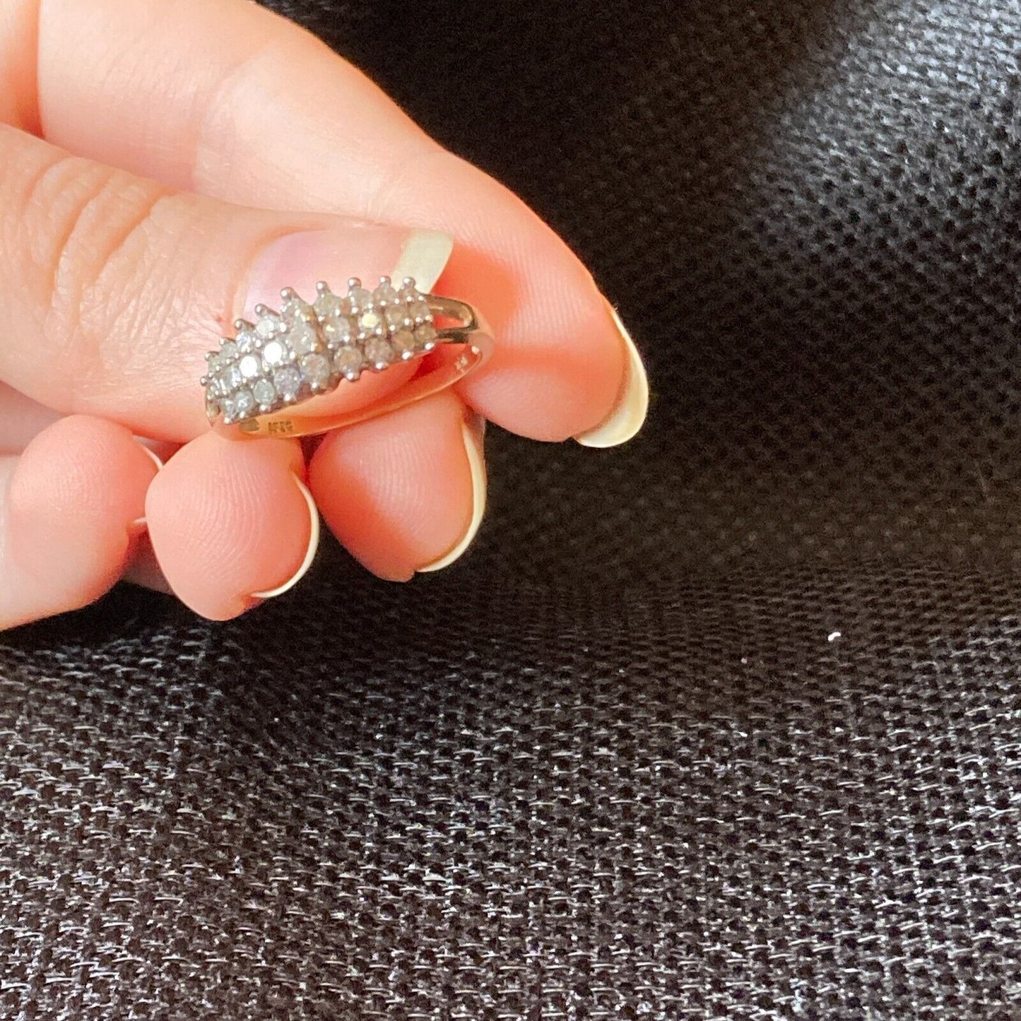 Vintage Cluster Diamond Ring 10K Gold 27 Diamonds Size 7.75 AFJG Art Deco Design