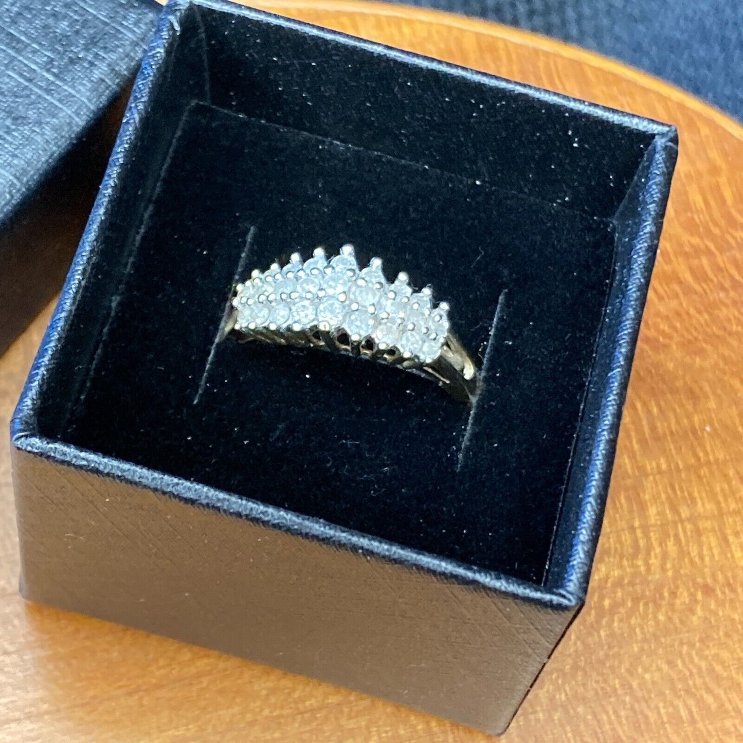 Vintage Cluster Diamond Ring 10K Gold 27 Diamonds Size 7.75 AFJG Art Deco Design