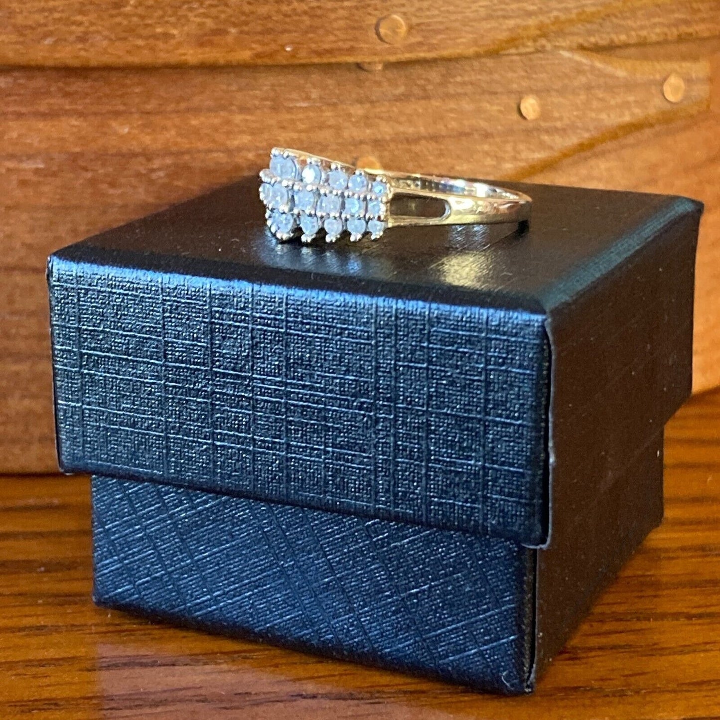 Vintage Cluster Diamond Ring 10K Gold 27 Diamonds Size 7.75 AFJG Art Deco Design