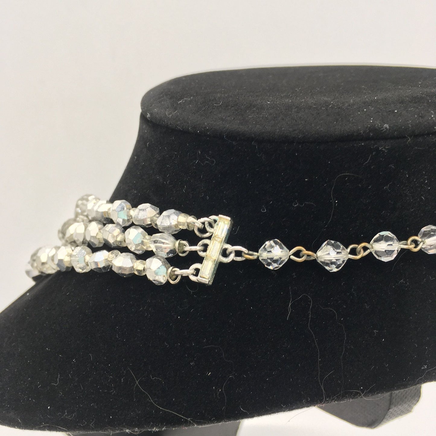 Vintage Vendome Costume Jewelry, Multi Strand Faceted Glass Bead Necklace and Clip on Earring Set