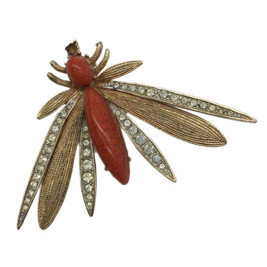 Lovely Winged Insect Brooch Rhinestone Bug Flying Vintage Jewelry Nature Granny