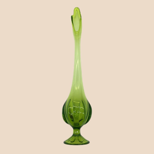 Viking 6 Petal Swung Glass Vintage 14 Inch Vase Green Apple Mid Century Modern