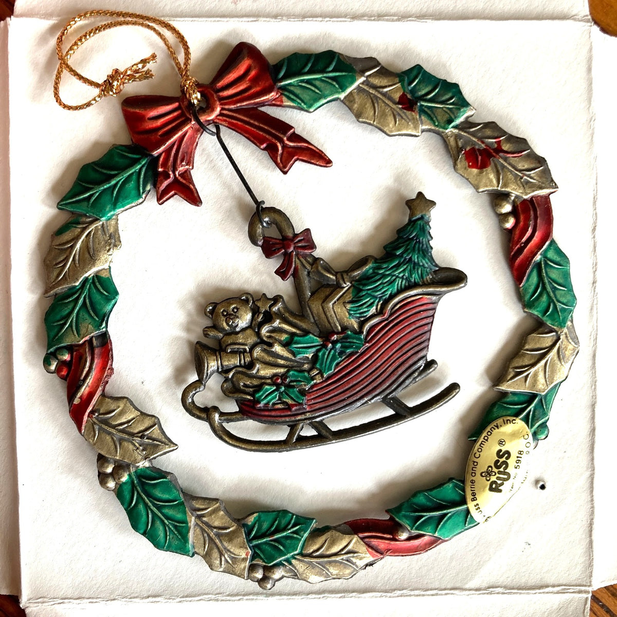 Russ The Heirloom Collection Set 6 Pewter Painted Red Green Gold Original Packed