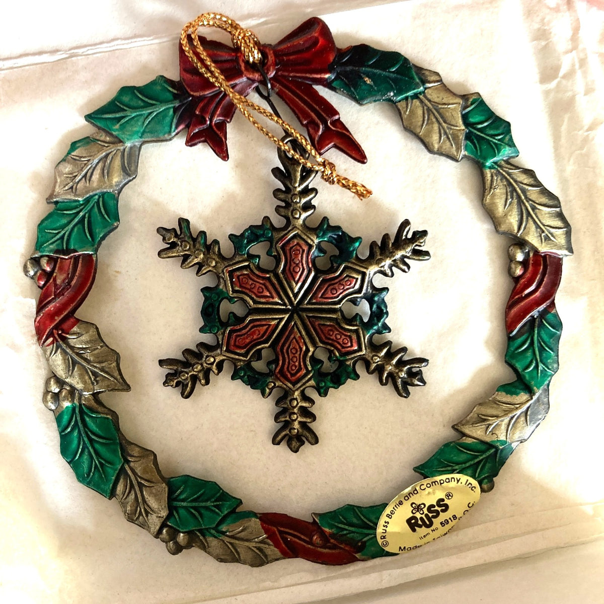 Russ The Heirloom Collection Set 6 Pewter Painted Red Green Gold Original Packed