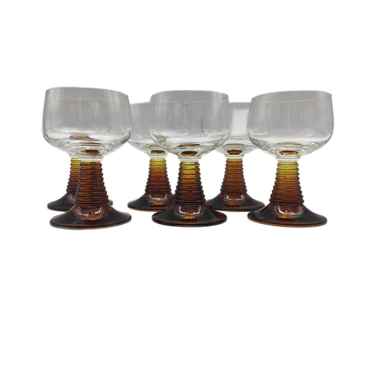 Bee Hive Stemmed Wine Glasses, Mid Century Modern Barware, Set of 6 Wine Glasses, Honey Amber Stemware, Dinner Party Drink Glass, Entertain