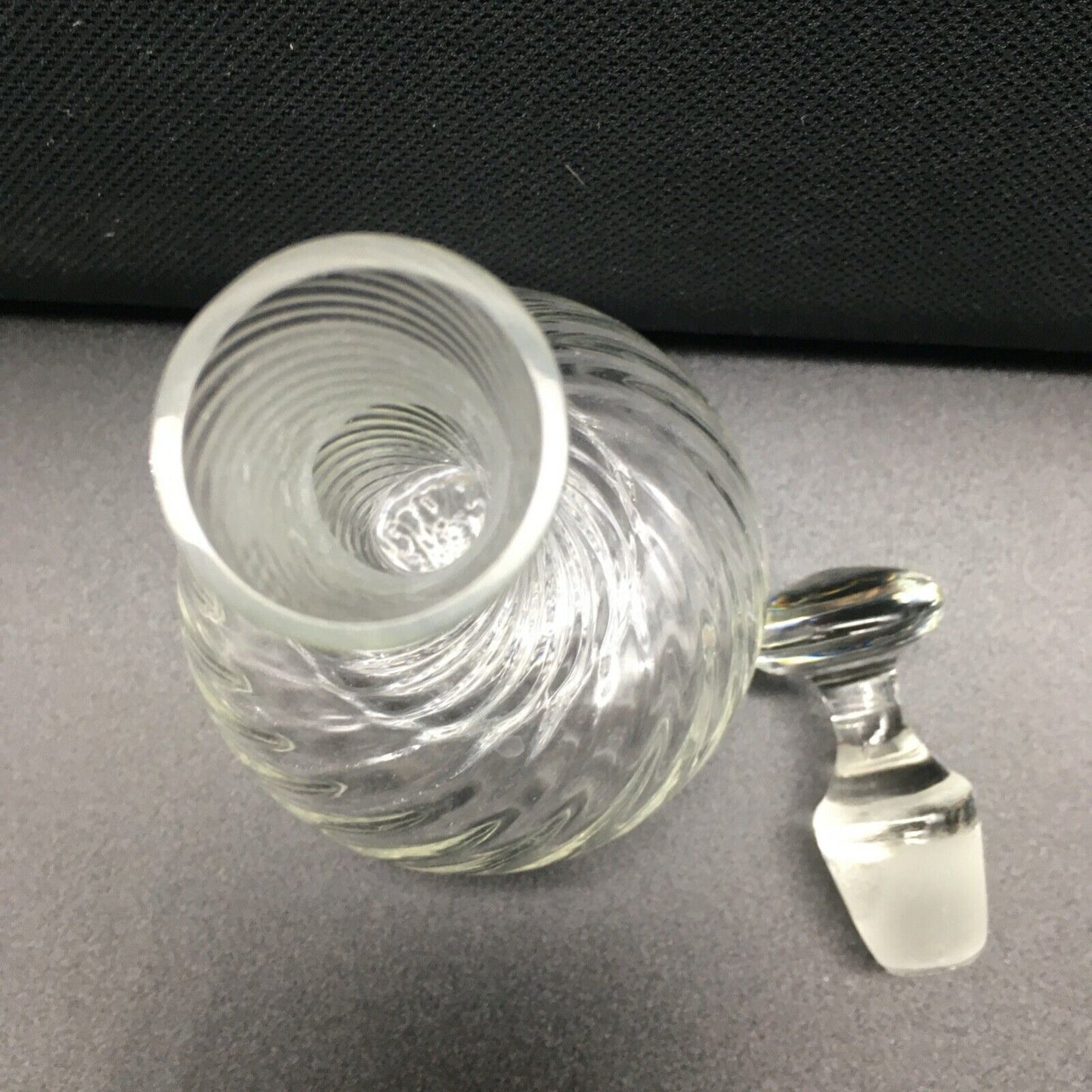 Handblown Swirl Glass Vanity Bottle Small Stopper Clear Ribbed Boudoir Bathroom