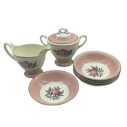 Cunningham & Pickett Inc Berry Bowls with Cream & Lidded Sugar Norway Rose Ohio
