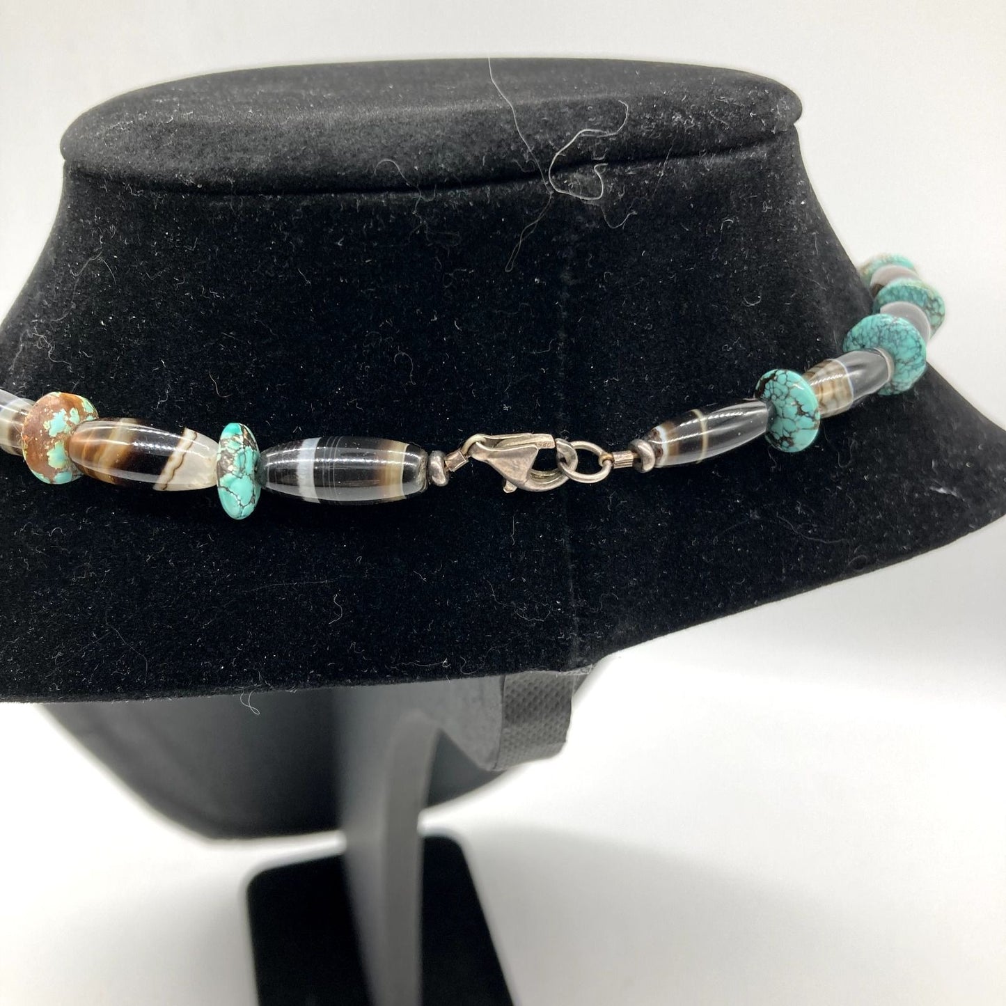 Vintage Bear Tooth 10.5" Necklace Turquoise Sterling Silver Agate Polished Stone