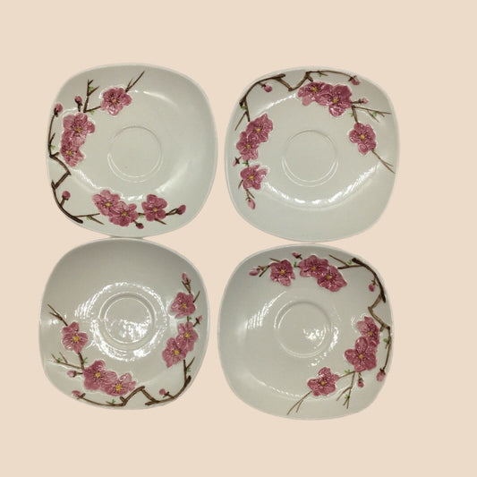 Metlox PoppyTrail Peach blossom 6" Saucers Square Set 4 Vintage USA California