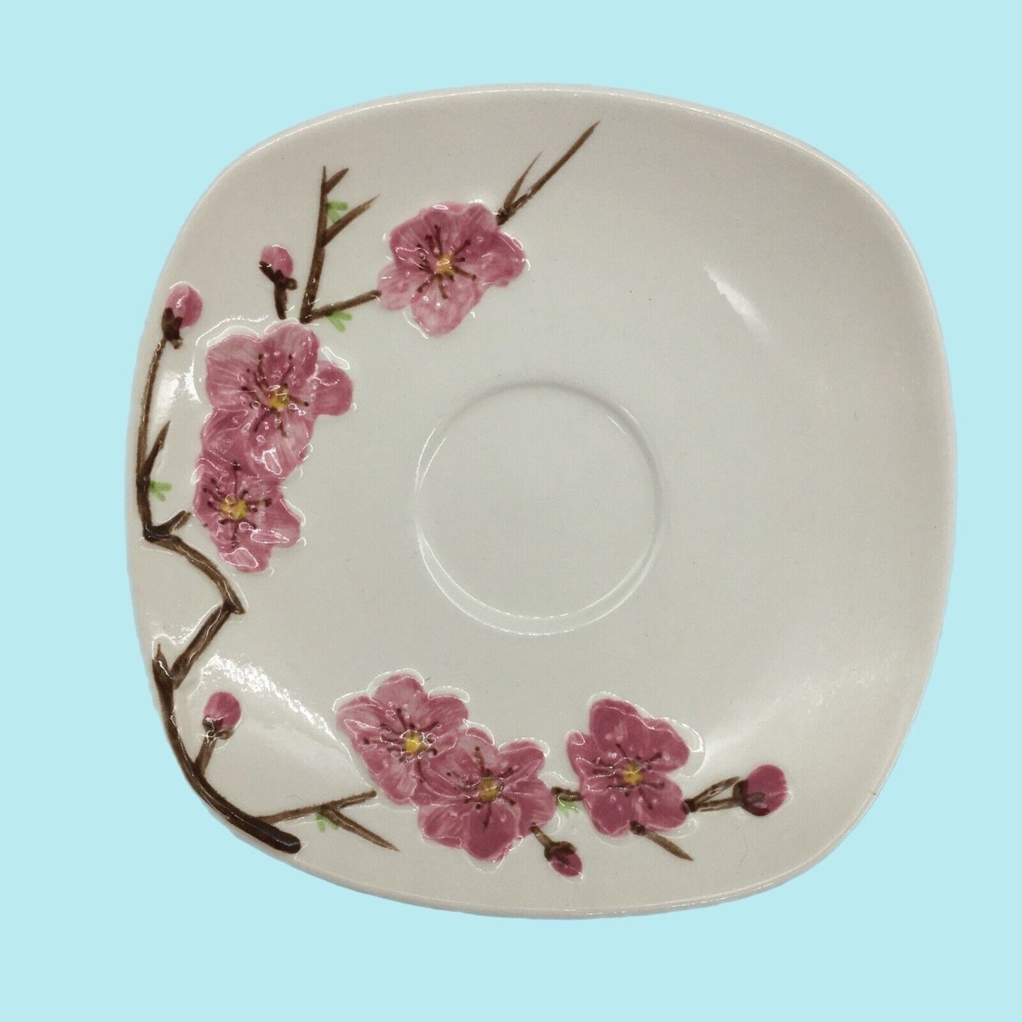 Metlox PoppyTrail Peach blossom 6" Saucers Square Set 4 Vintage USA California