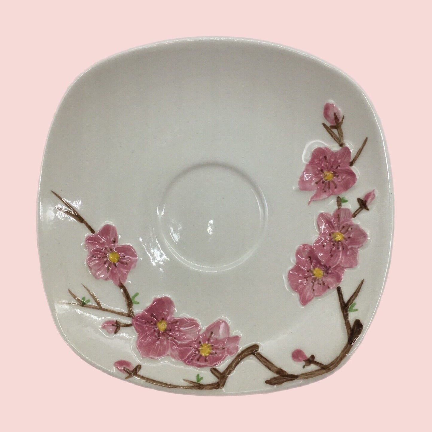 Metlox PoppyTrail Peach blossom 6" Saucers Square Set 4 Vintage USA California