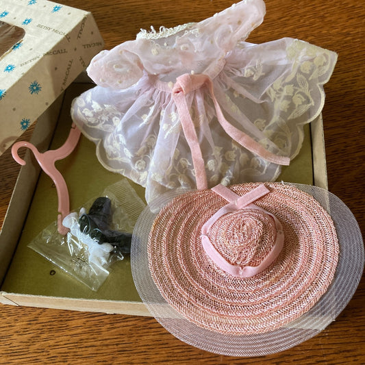 Betsy McCall Pink Party Dress Lily of the Valley Hat Shoes Socks Underskirt Box