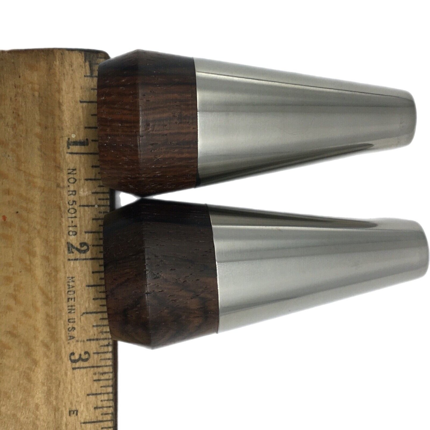 A&B Danish Wood Stainless Designer 3" Salt And Pepper Shaker Set 1960's Vintage